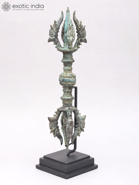 19" Brass Tibetan Buddhist Vajra Dorje on Wood Stand