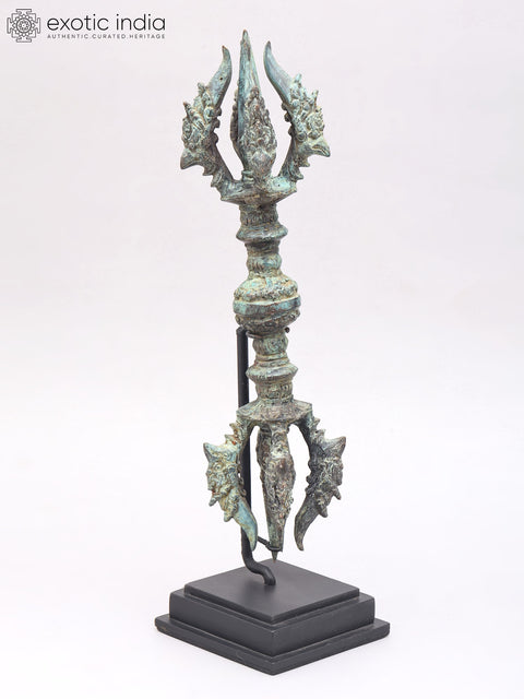 19" Brass Tibetan Buddhist Vajra Dorje on Wood Stand