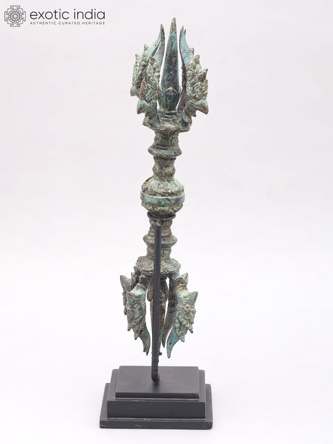 19" Brass Tibetan Buddhist Vajra Dorje on Wood Stand