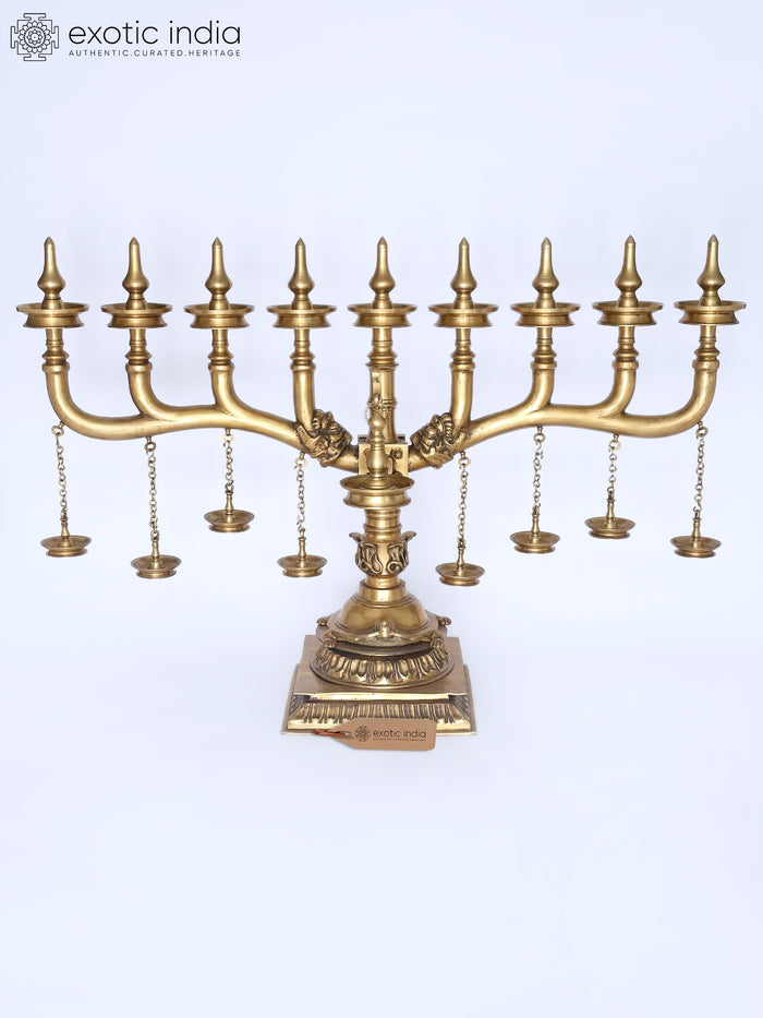 65" Super Large Brass Kerala Style Multi Deepam Lamp | Traditional Indian Multi Diya Stand