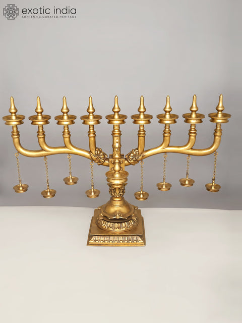 65" Super Large Brass Kerala Style Multi Deepam Lamp | Traditional Indian Multi Diya Stand
