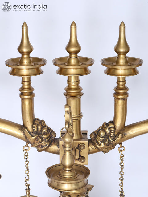65" Super Large Brass Kerala Style Multi Deepam Lamp | Traditional Indian Multi Diya Stand
