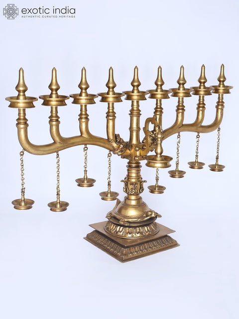65" Super Large Brass Kerala Style Multi Deepam Lamp | Traditional Indian Multi Diya Stand