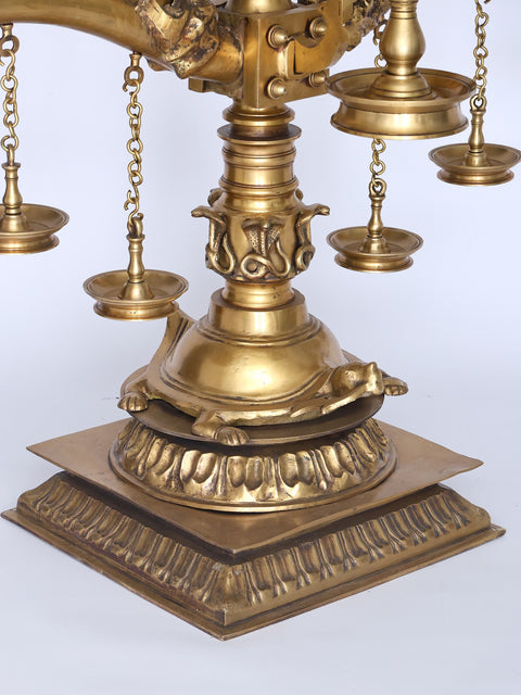 65" Super Large Brass Kerala Style Multi Deepam Lamp | Traditional Indian Multi Diya Stand