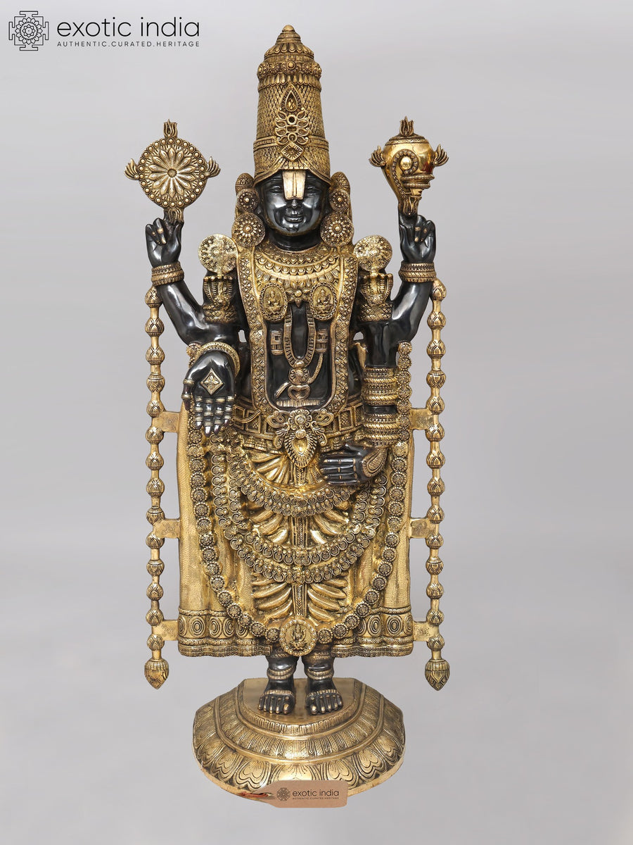 67" Large Tirupati Balaji Venkateshvara Black Golden Brass Statue