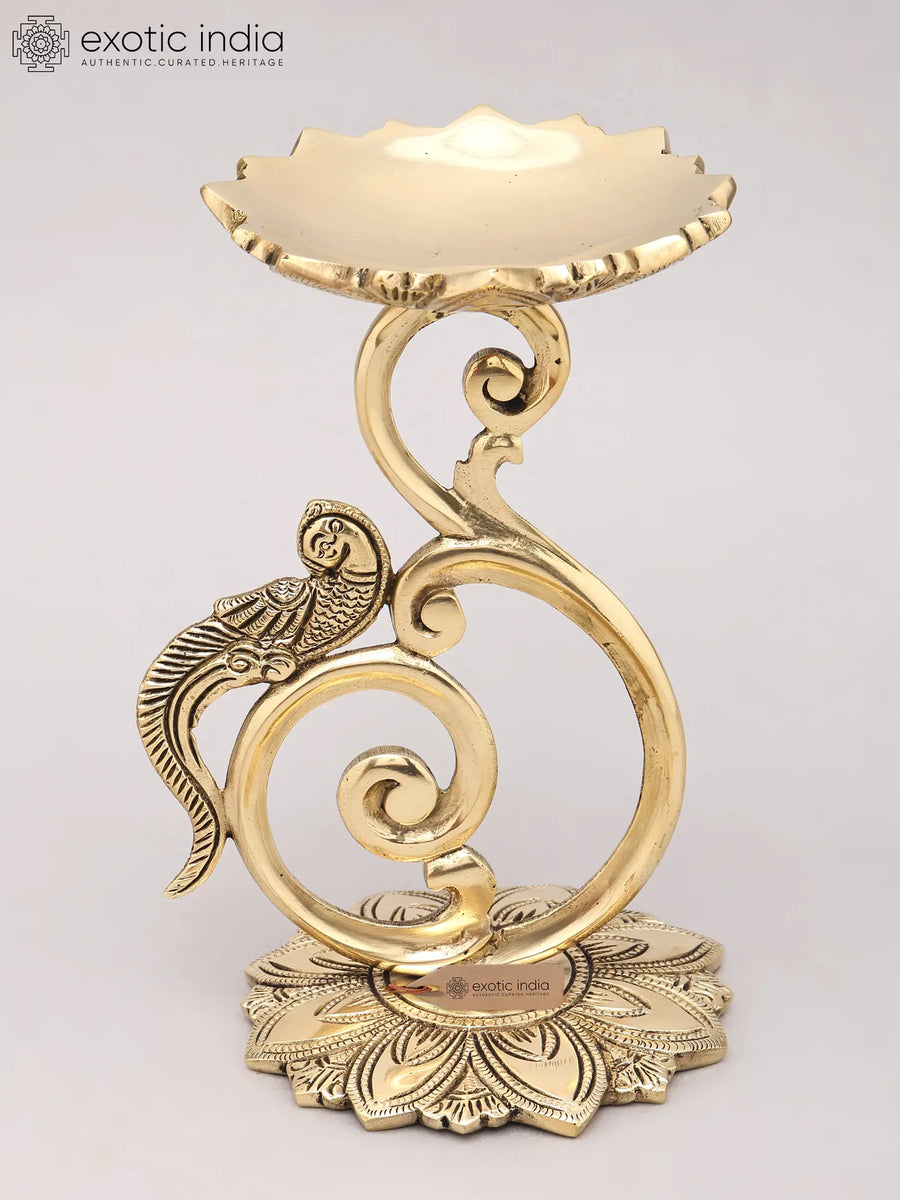 8" Brass Parrot Design Diya Holder for Home Decor