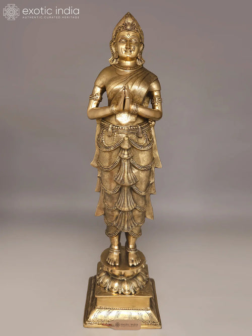 7 Feet Standing Welcome Lady Brass Statue for Home Decor