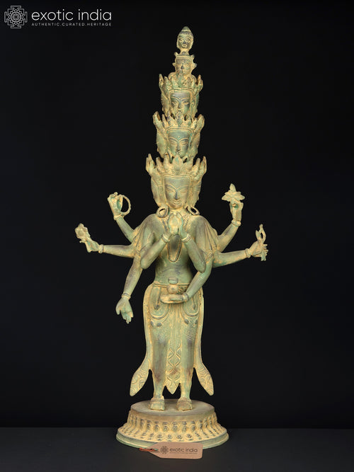 24" Eleven Headed Avalokiteshvara Brass Statue for Pooja