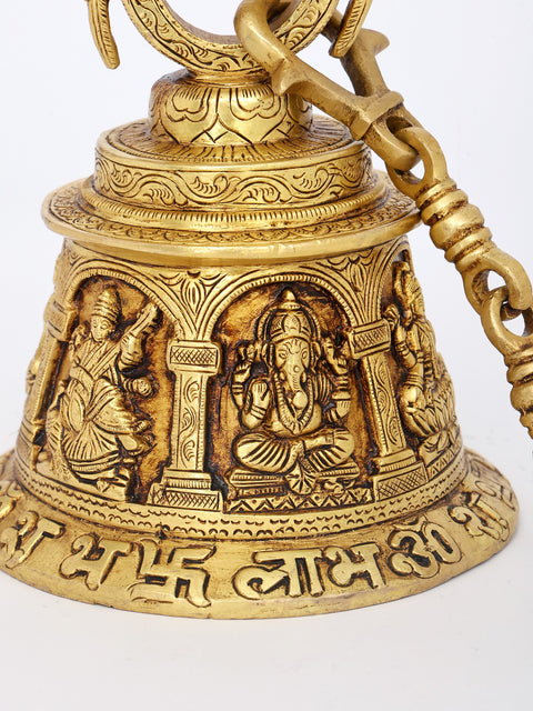8" Brass Lakshmi Ganesha Saraswati Hanging Bell
