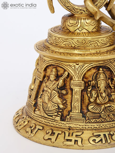 8" Brass Lakshmi Ganesha Saraswati Hanging Bell