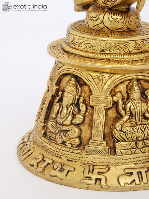 8" Brass Lakshmi Ganesha Saraswati Hanging Bell