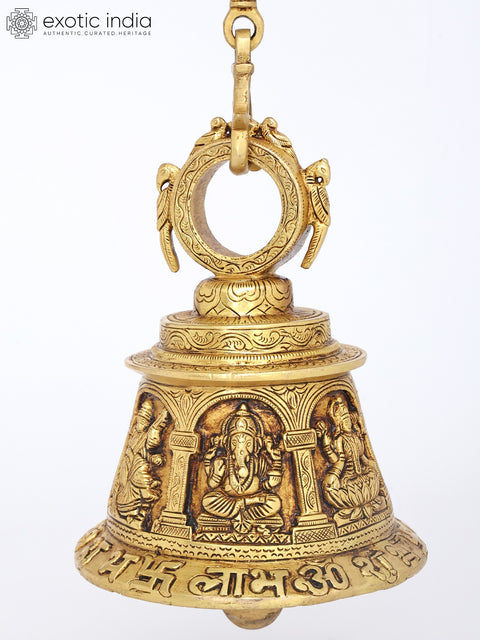 8" Brass Lakshmi Ganesha Saraswati Hanging Bell