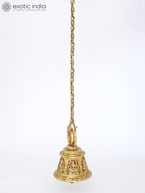 8" Brass Lakshmi Ganesha Saraswati Hanging Bell