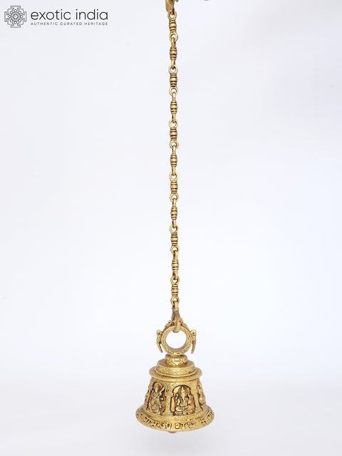 8" Brass Lakshmi Ganesha Saraswati Hanging Bell