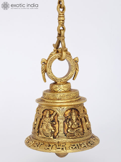 8" Brass Lakshmi Ganesha Saraswati Hanging Bell