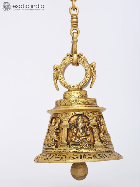8" Brass Lakshmi Ganesha Saraswati Hanging Bell