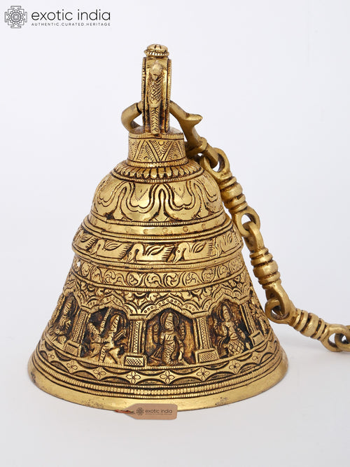 7" Brass Dashavatara Temple Hanging Bell for Pooja