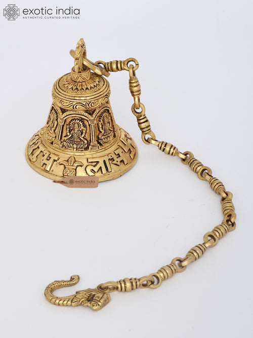 6" Brass Lakshmi Ganesha Saraswati Hanging Bell