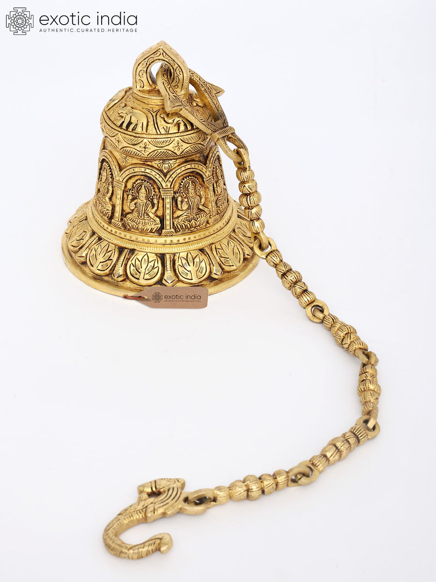 8" Goddess Lakshmi Brass Temple Bell for Pooja