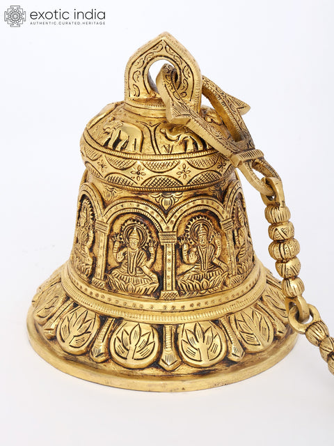 8" Goddess Lakshmi Temple Bell in Brass