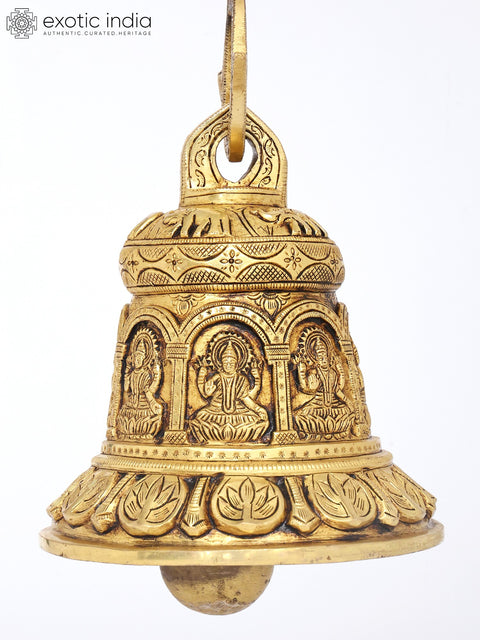 8" Goddess Lakshmi Temple Bell in Brass