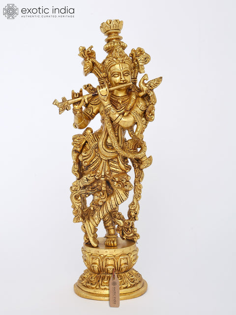 14" Brass Tribhanga Murari Krishna | Brass Statue