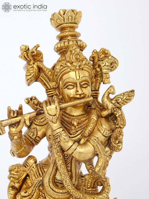 14" Brass Tribhanga Murari Krishna | Brass Statue