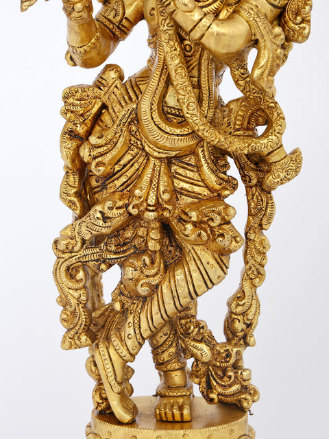 14" Brass Tribhanga Murari Krishna | Brass Statue