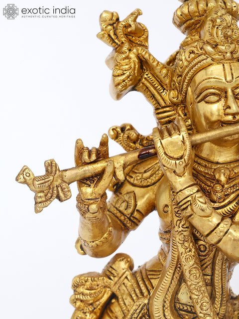 14" Brass Tribhanga Murari Krishna | Brass Statue