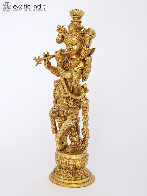 14" Brass Tribhanga Murari Krishna | Brass Statue