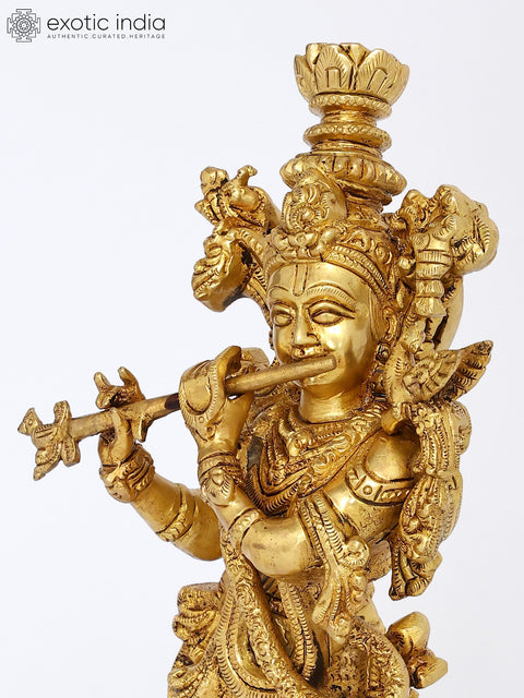 14" Brass Tribhanga Murari Krishna | Brass Statue