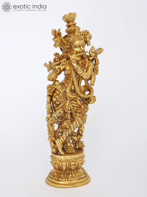 14" Brass Tribhanga Murari Krishna | Brass Statue
