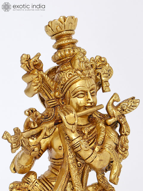 14" Brass Tribhanga Murari Krishna | Brass Statue