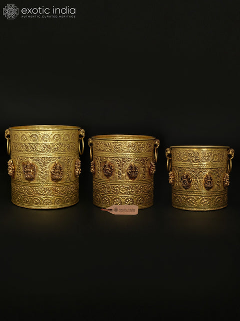 Handcrafted Brass Ashtalakshmi Planters Set | Traditional Indian Planters