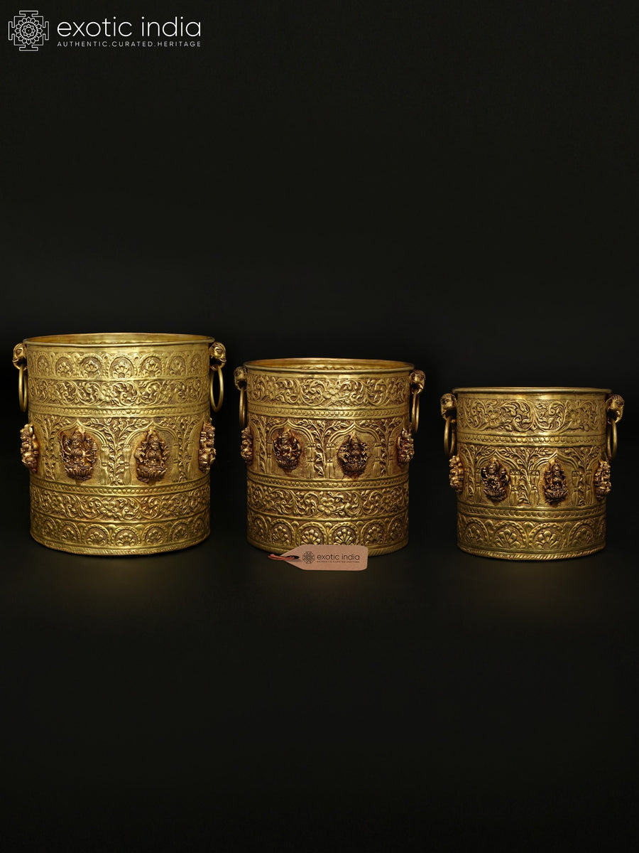 Handcrafted Brass Ashtalakshmi Planters Set for Home Decor