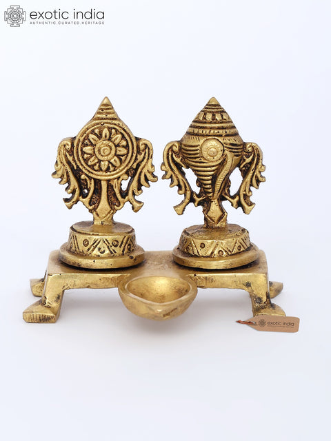 3" Small Brass shankh Chakra Lamp (Diya)