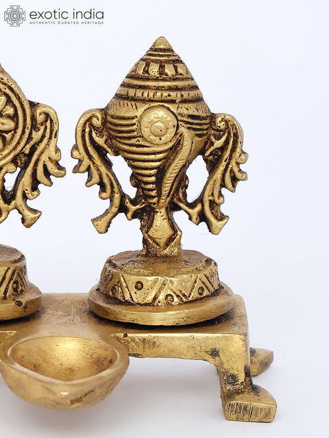 3" Small Brass shankh Chakra Lamp (Diya)