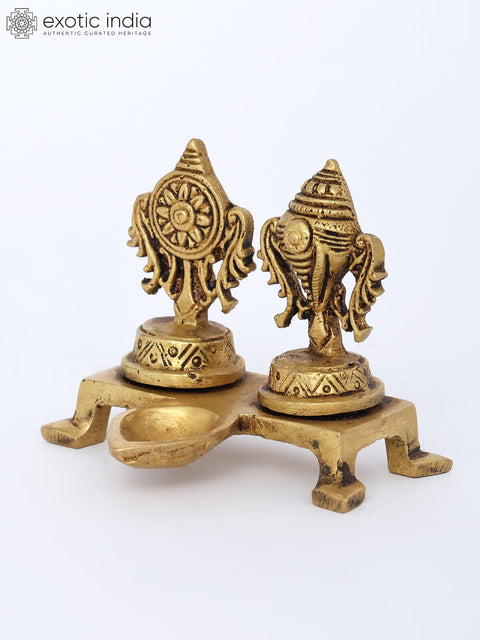 3" Small Brass shankh Chakra Lamp (Diya)