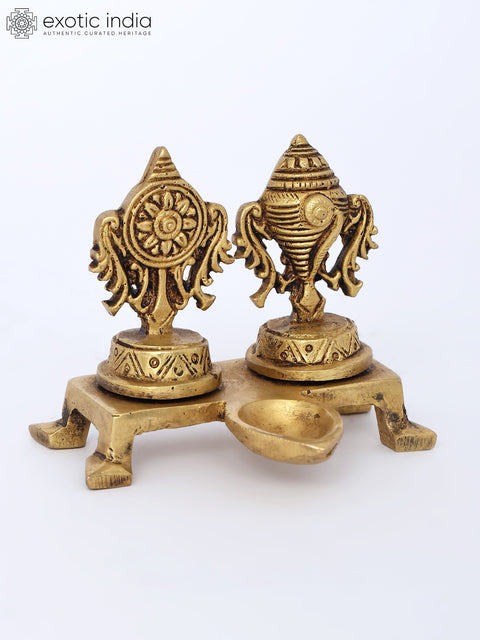 3" Small Brass shankh Chakra Lamp (Diya)