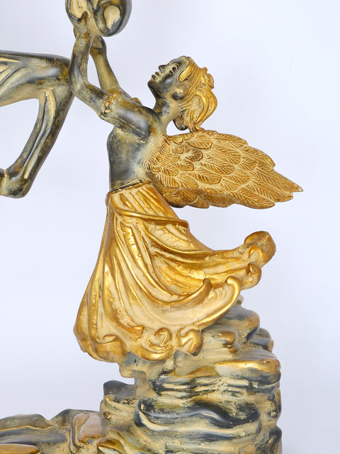 36" Large Golden Fairy Angel with Unicorn | Fantasy Home Decor Sculpture