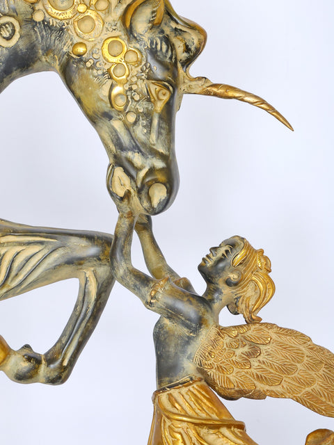 36" Large Golden Fairy Angel with Unicorn | Fantasy Home Decor Sculpture