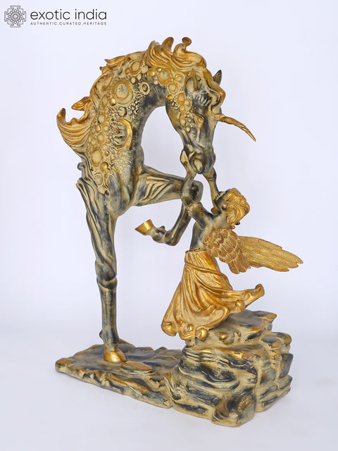 36" Large Golden Fairy Angel with Unicorn | Fantasy Home Decor Sculpture