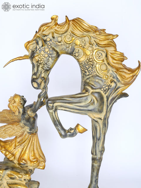 36" Large Golden Fairy Angel with Unicorn | Fantasy Home Decor Sculpture