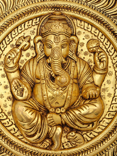 15" Blessing Ganesha Wall Hanging Brass Statue