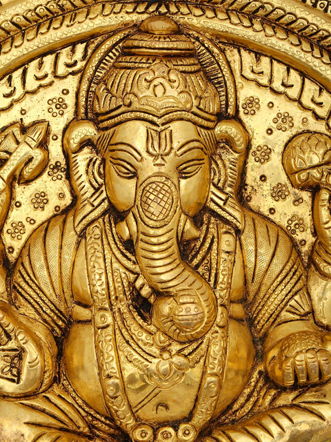 15" Blessing Ganesha Wall Hanging Brass Statue