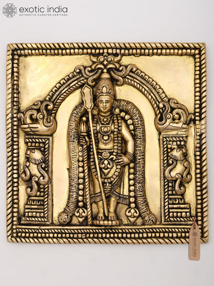 11" Brass Lord Murugan Wall Hanging Statue for Home Pooja