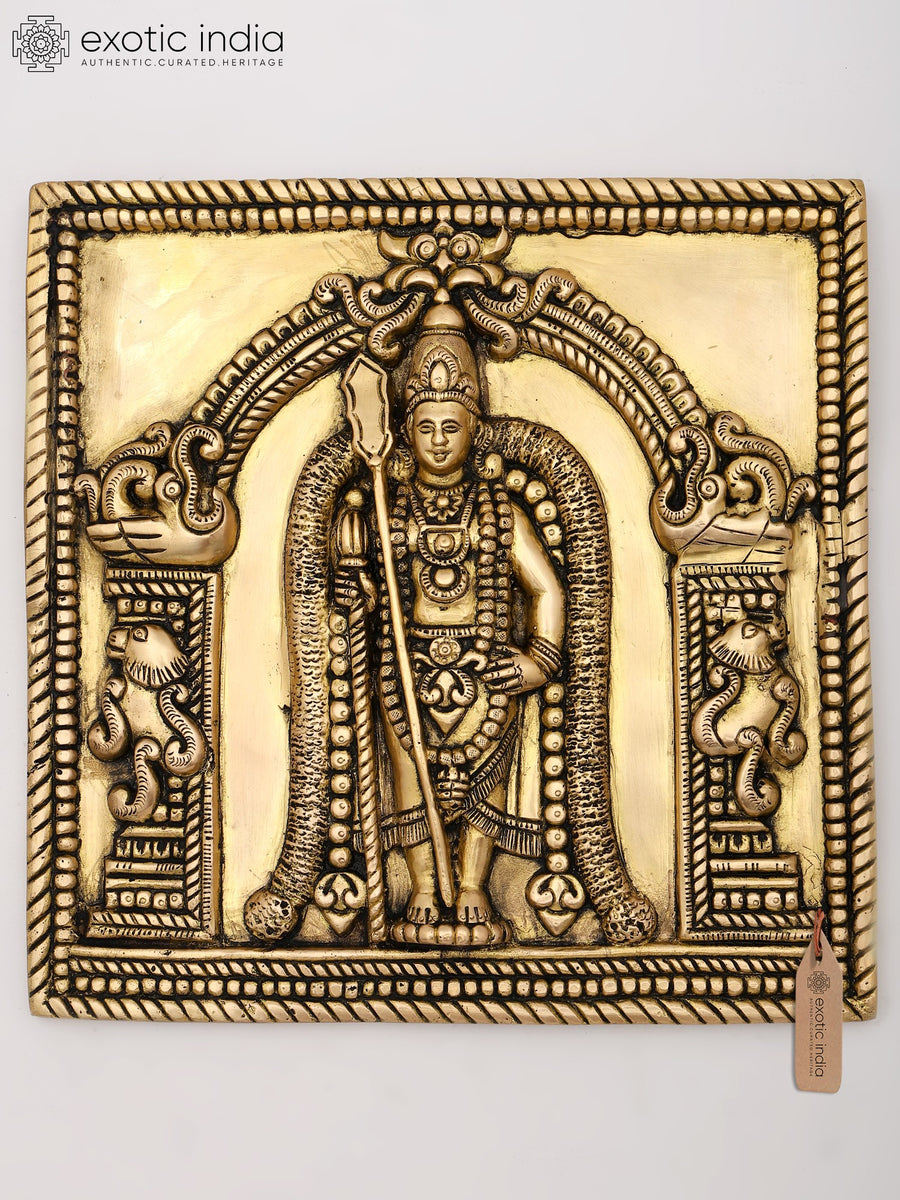 11" Brass Lord Murugan Wall Hanging Statue for Home Pooja