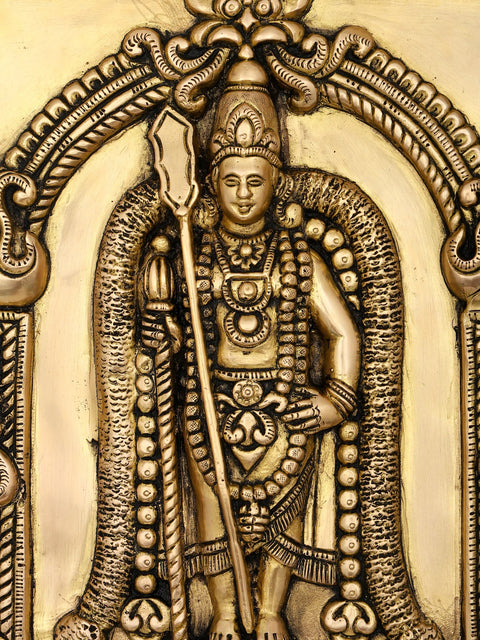 11" Brass Lord Murugan (Karttikeya) Wall Hanging Statue