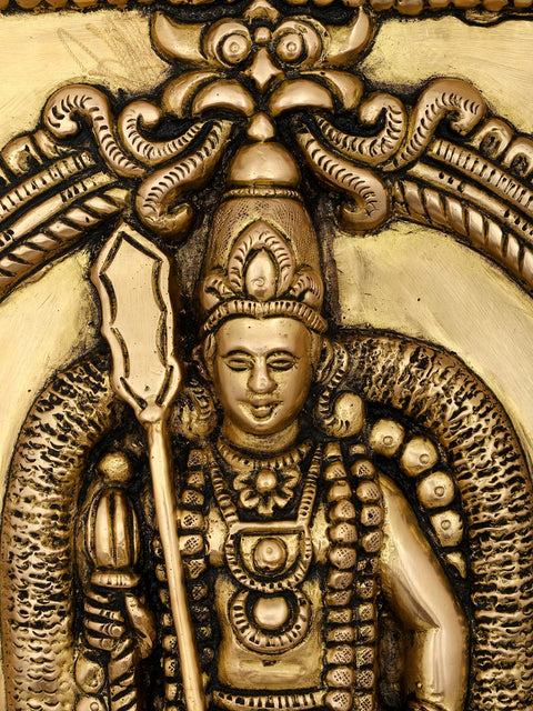 11" Brass Lord Murugan (Karttikeya) Wall Hanging Statue