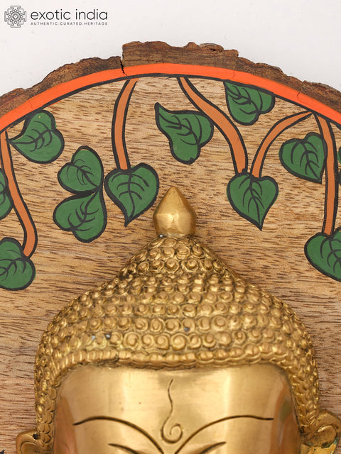 9" Brass Buddha Wall Hanging Statue with Hand-Painted Wood Frame